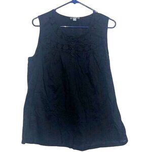 Apt. 9 Black Sleeveless Top With Button Detail & Embroidered Design XL